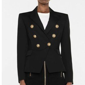 Balmain Double-Breasted Wool Blazer in Black